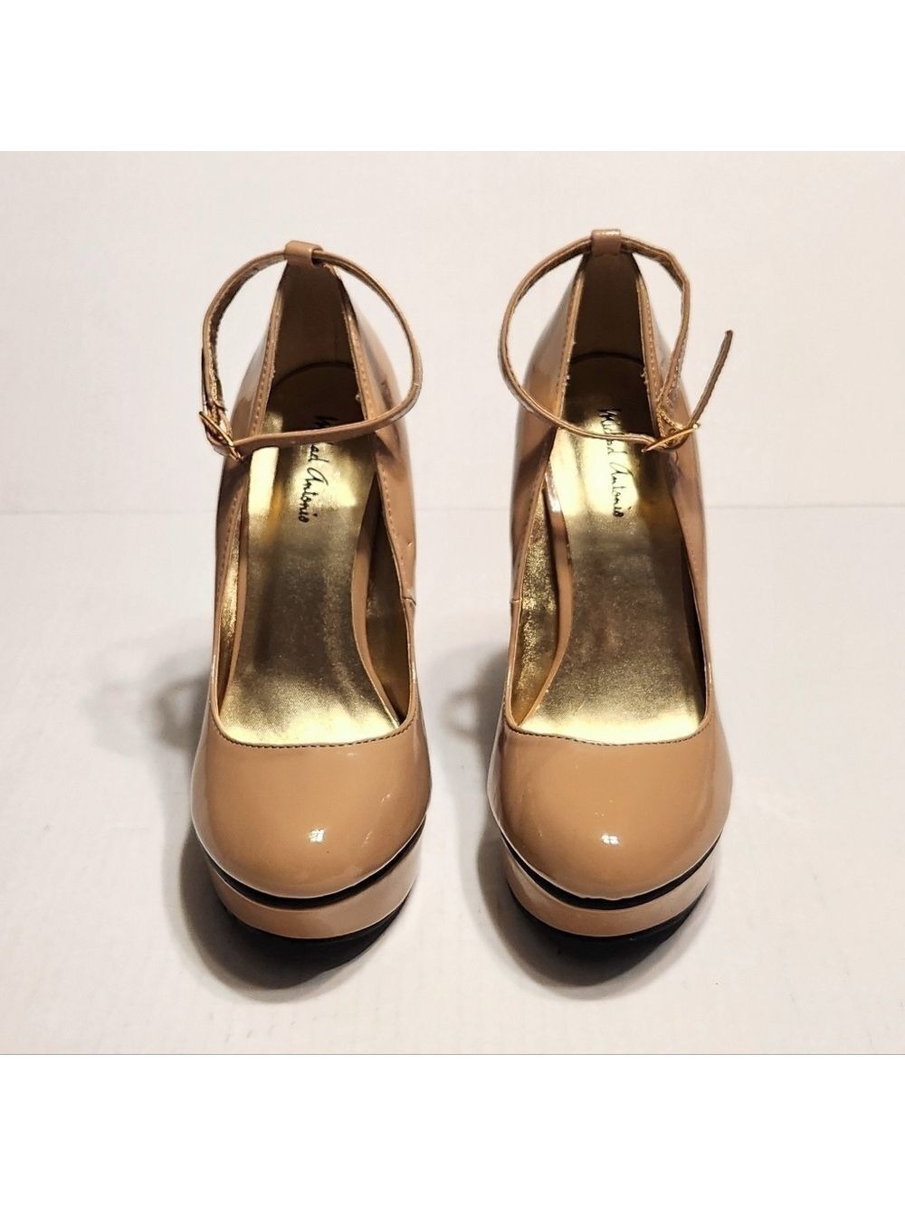 Michael Antonio Patent Leather Ankle Strap Platform Stiletto Heel Pump Beige 8 - Picture 4 of 12